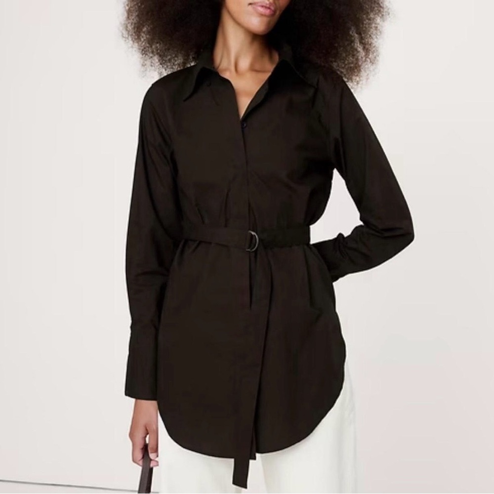 Banana Republic Black Button Down Cotton Poplin Tunic Shirt with Belt Medium